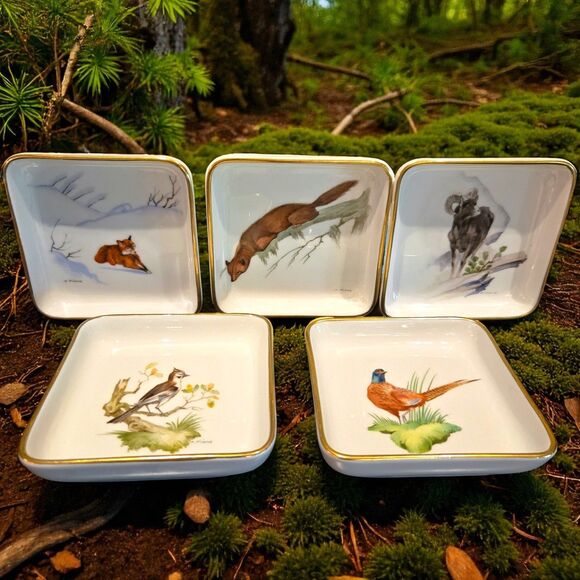 5 Vintage H&C SELB Bavaria Germany Heinrich 4" Square Sauce Trinket Side Dishes - Picture 1 of 11